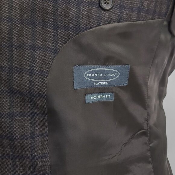 Pronto Uomo Modern Fit Men's Check 2 Button Sports Coat Blazer 40R - Picture 11 of 12
